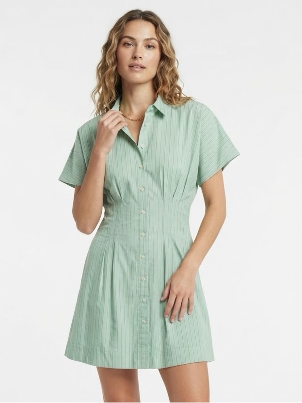 Mint Green Button-Front Mini Shirt Dress Sz M